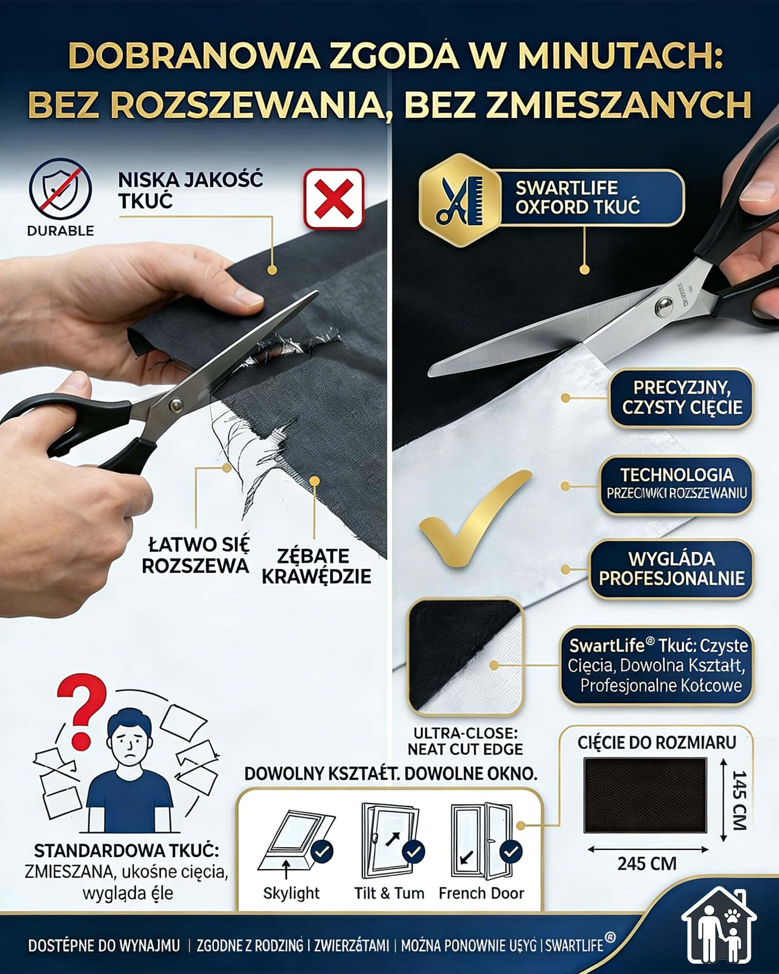 SwartLife przenośna roleta zaciemniająca, roleta zaciemniająca ​240 x 145 cm Cięcie na wymiar dla dowolnego okna, tymczasowe żaluzje zaciemniające z mikro przyssawkami i zapięciem na rzepy
