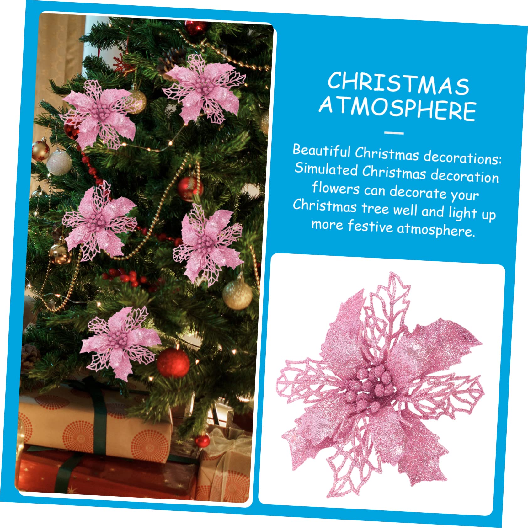 PRETYZOOM 80 Piezas Huecas Decoraciones De Poinsettia Artificial Brillo Flores De Poinsettia Navidad Artificial Retro Decoración del Hogar Xmas Plastic Pink