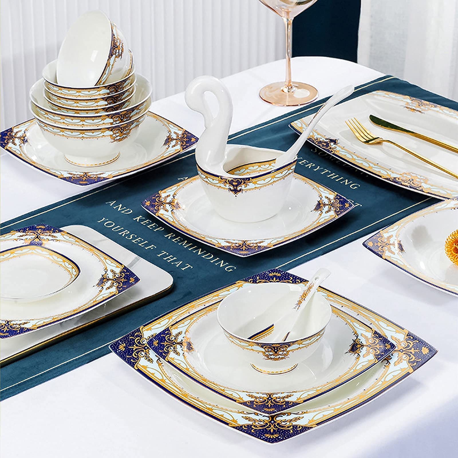 Zestaw Ceramicznych Naczyń Obiadowych W Stylu Retro, Piękny Zestaw Z Porcelany W Kolorze Złotym I Białym, Idealny Na Domowe Przyjęcie, Wesele, Hotel, Boże Narodzenie