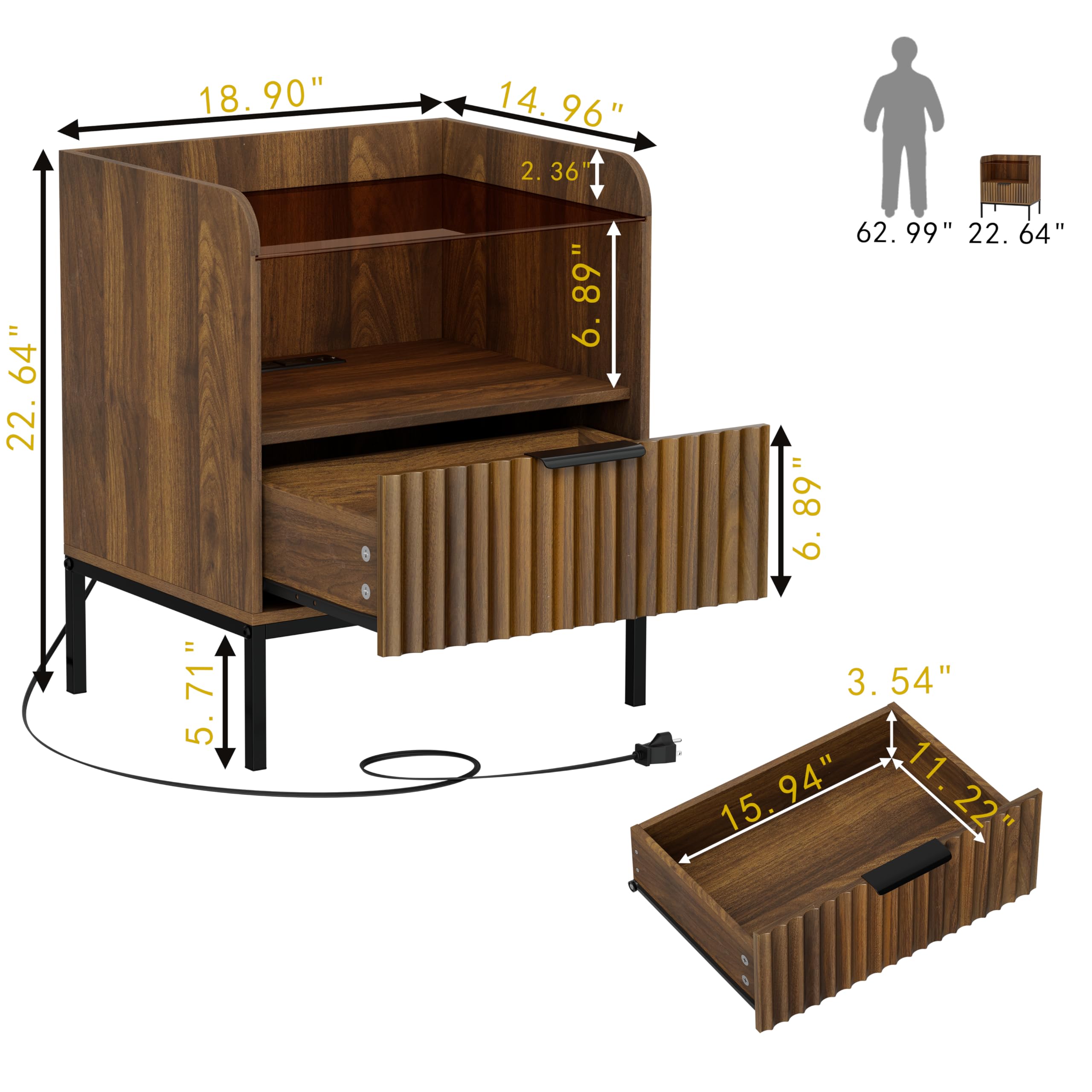 Amazon.com: HQZX Mid Century Modern Nightstand with Charging
