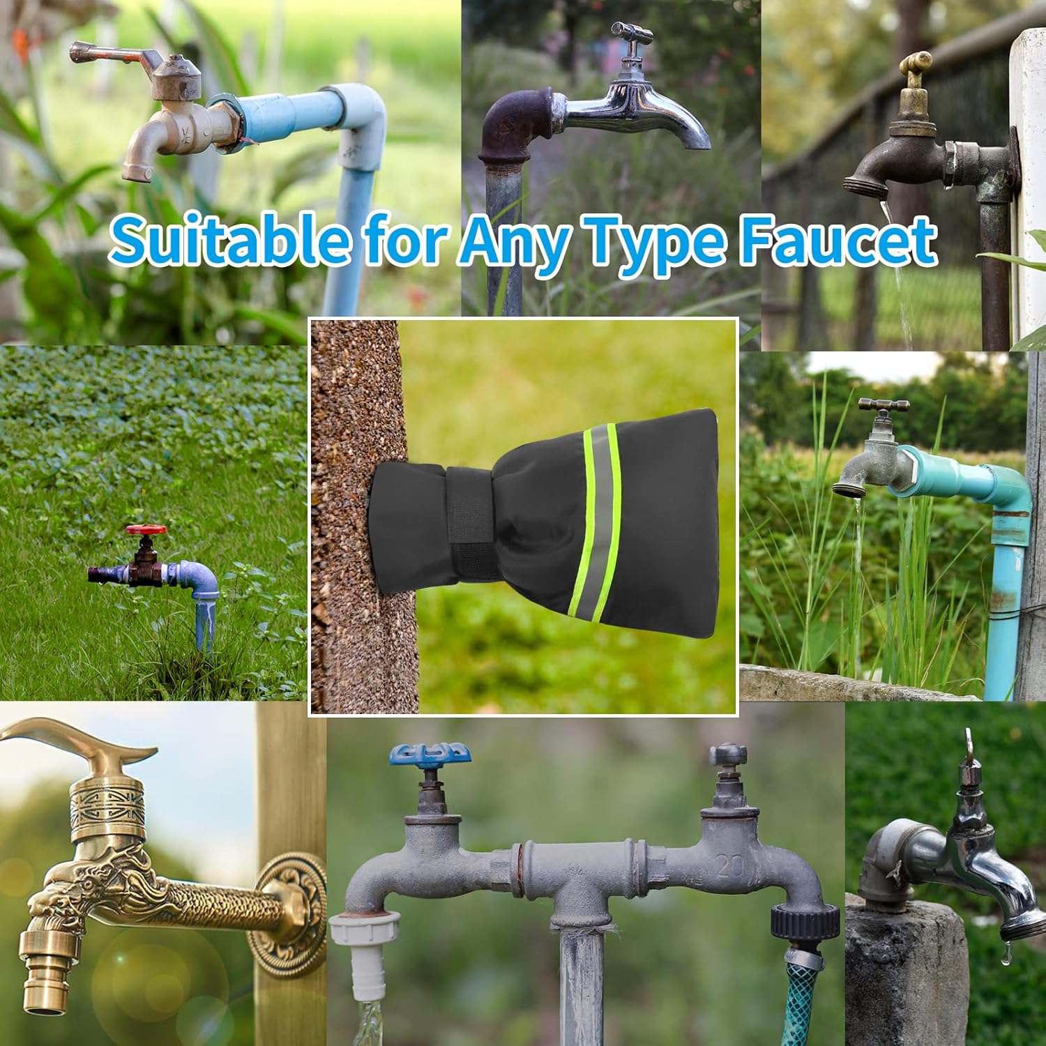 Outdoor Faucet Cover for Winter, Garden Faucet Socks with Reflective Strips, Outside Faucet Covers for Cold Weather, Thickened Anti-Frozen Waterproof Water Spigot Protector - 6.2“H x 8.2”W - 2 Pack : Patio, Lawn & Garden