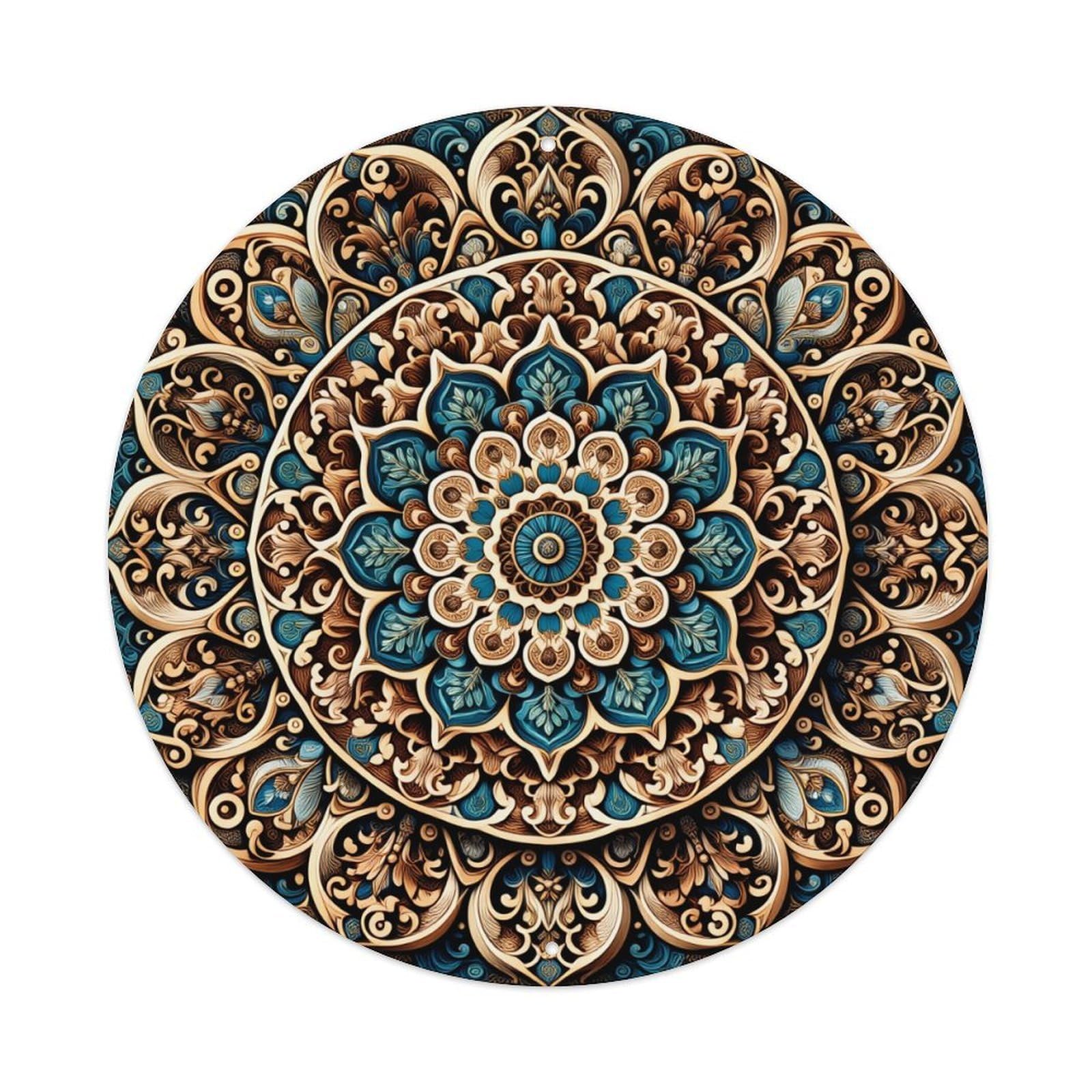 Intricate Mandala Design Pattern Art Round Tin Sign Vintage Metal Poster, Home Bar Garage Man Cave Cafe Indoor & Outdoor Wall Decoration 8x8Inches