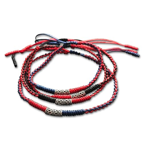 LADY Wan 1 Pcs Tibetan Thin Lucky Rope Handmade Knots BraceletAnklet 925 Sterling Silver Charm