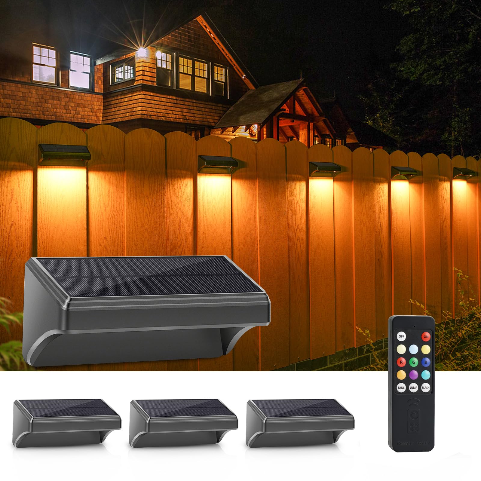 Photo 1 of VOLISUN Solar Fence Lights, 12 Pack, 9 Colors, 12 Modes, Remote Control, Black