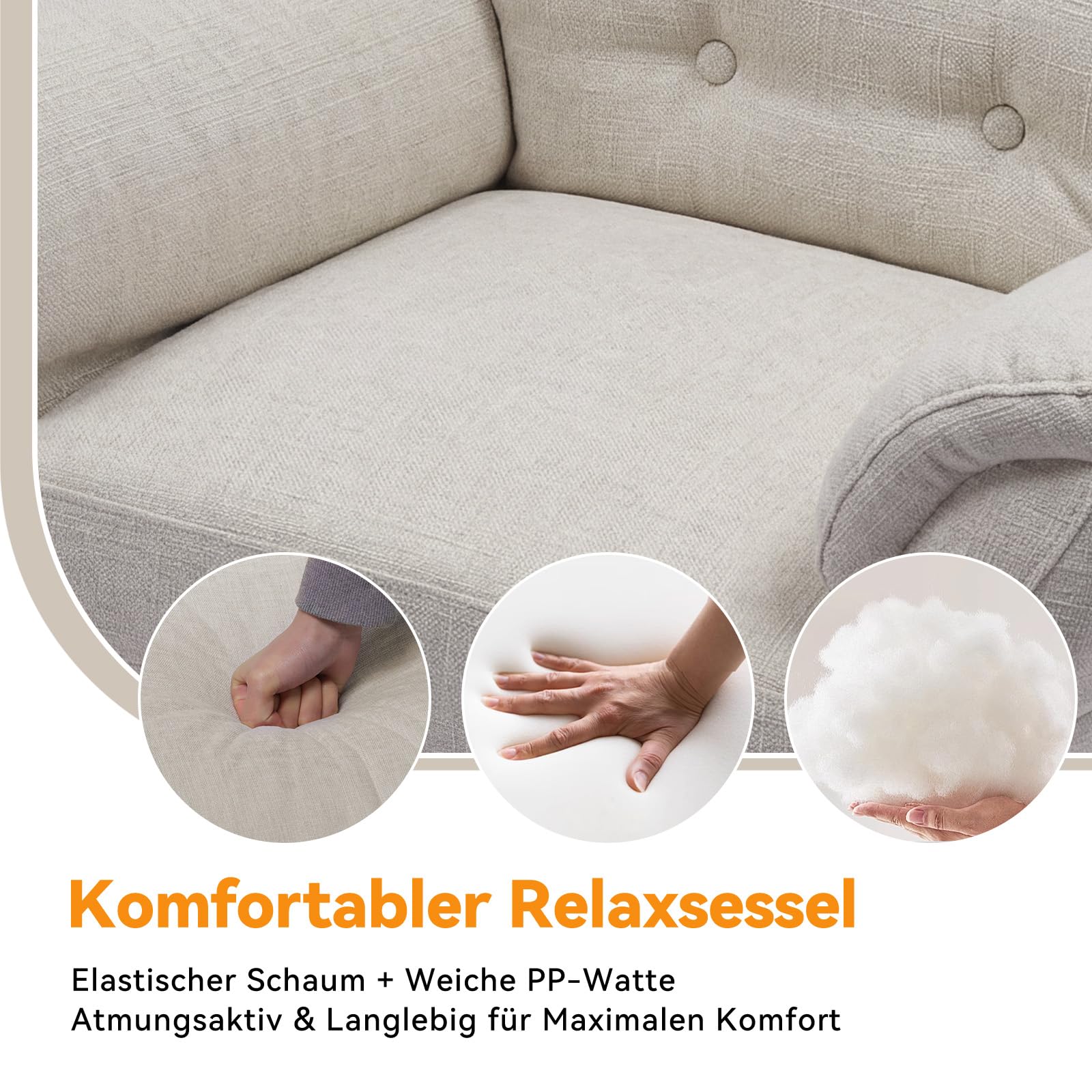 COMHOMA Relaxsessel Fernsehsessel mit Liegefunktion, Liegesessel mit Hocker & 4 Verstellbarer Rückenlehne, Polstersessel Stoff Einzelliegesessel Wohnzimmer Schlafzimmer Heimkino, Chenille, Beige