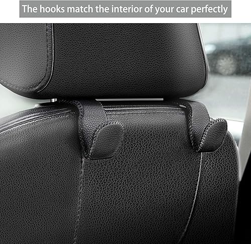 Miniatura 2 de AMVOYOA Car Headrest Hook, Leather Vehicle Back Seat Hanger Storage for Purse Groceries Bag and More, Black&Red, Pack of 2