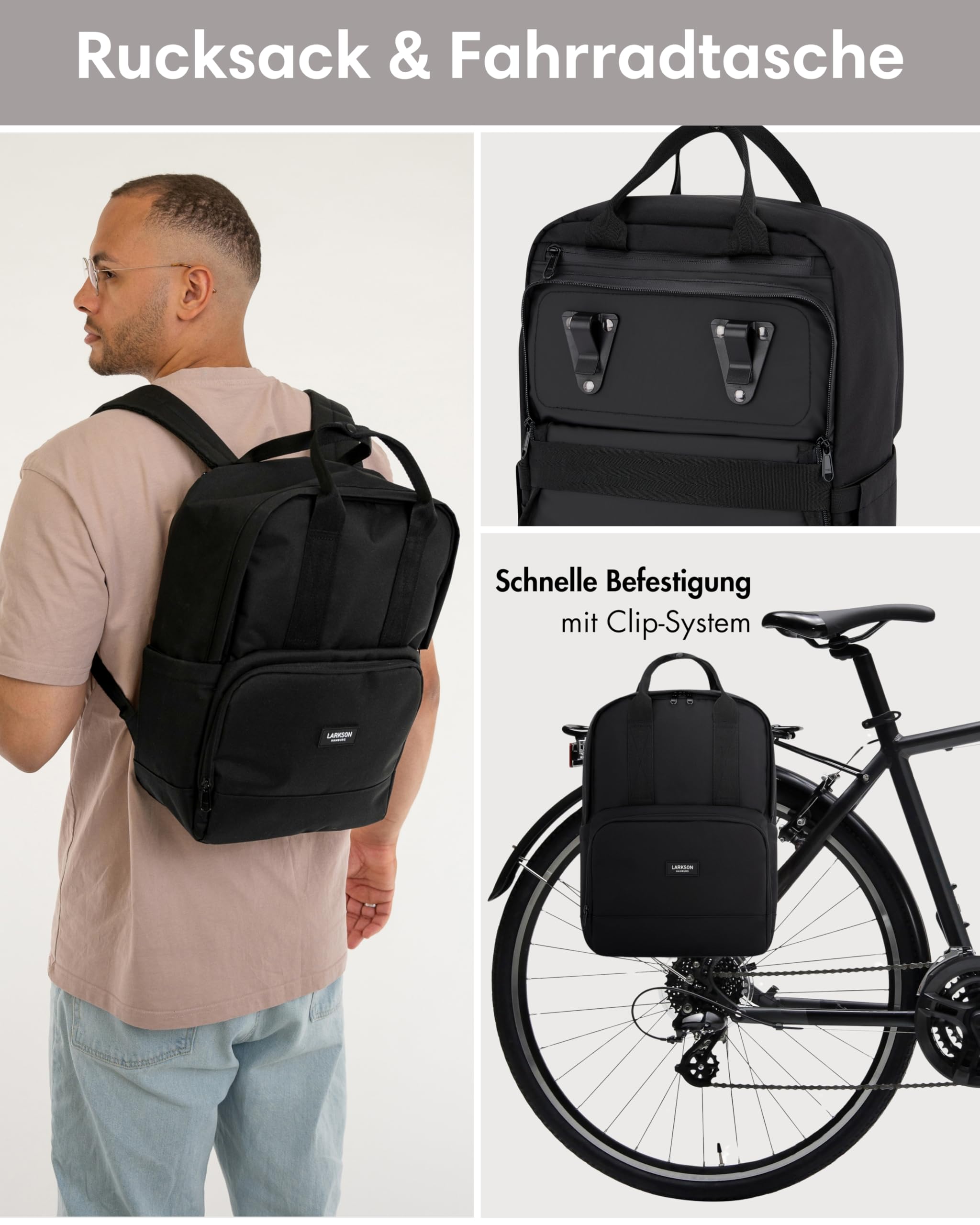 LARKSON Fahrradtaschen für Gepäckträger Schwarz - No 6 Bike