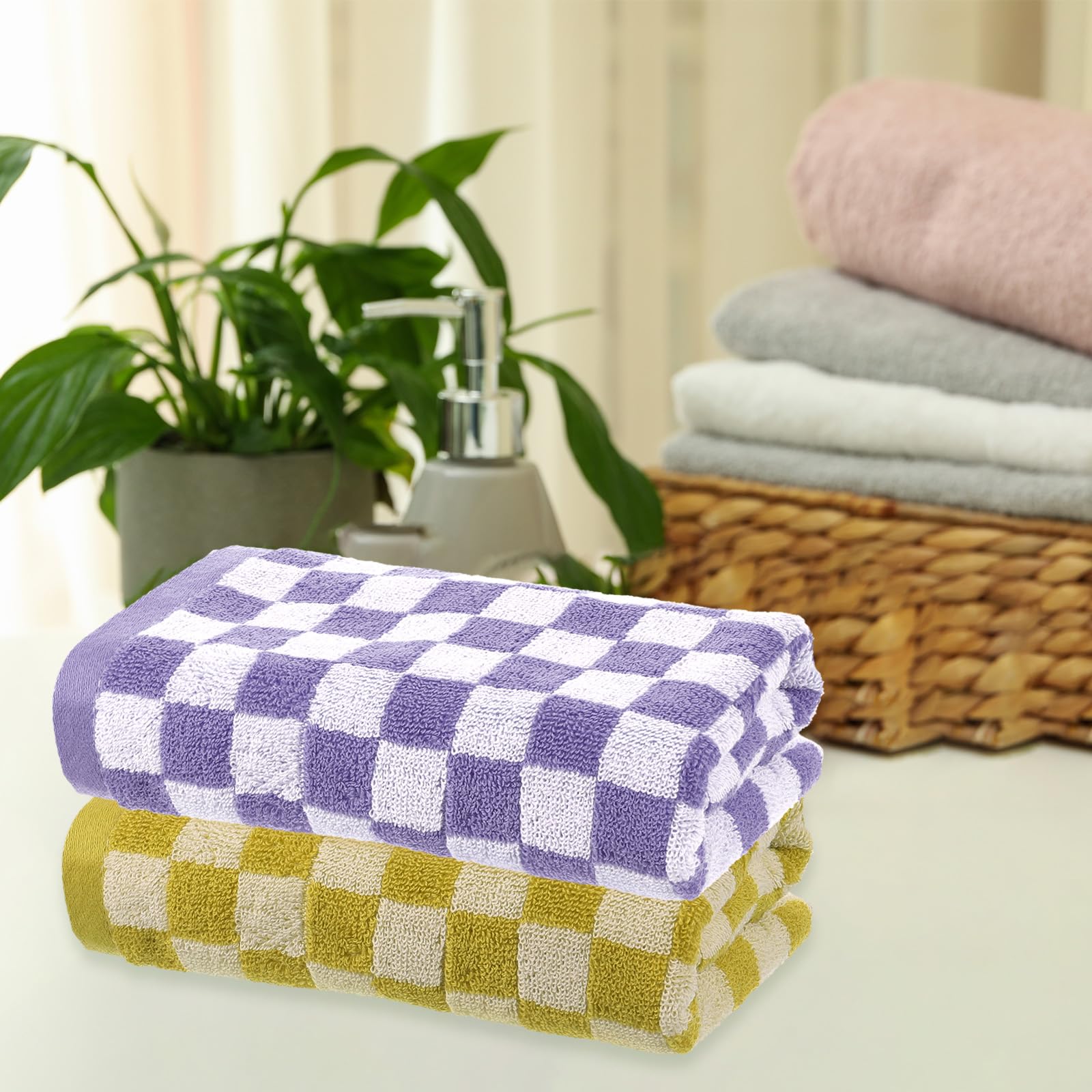 QUARKZMAN 4 Pcs Serviettes De Bain Jaune/Vert/Rouge/Violet 33 x 74 cm Mains