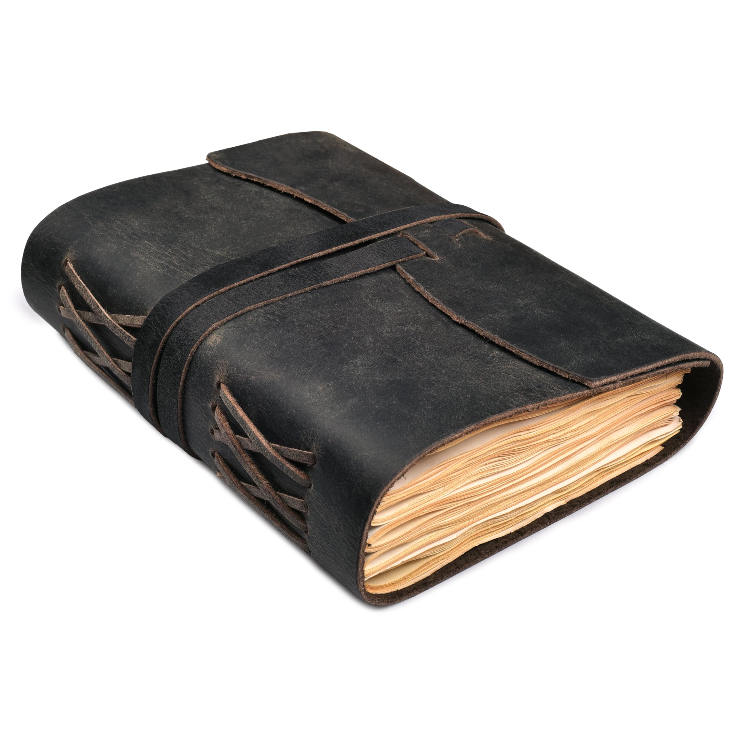 LEATHER VILLAGE Leather Journal Writing Notebook - Genuine Leather Bound Daily Notepad for Men & Women - Blank Paper Travel Diary - 220 Pages - 7”X5” - Grey Color - Handcrafted — image 1