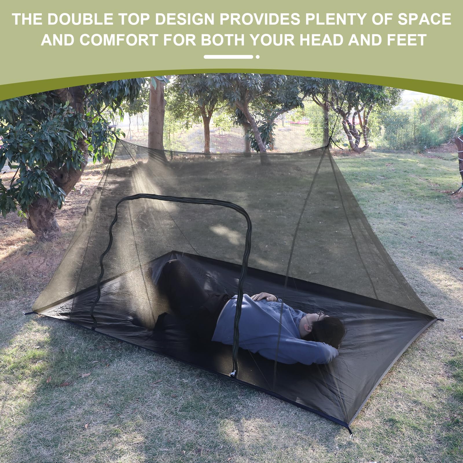 EFUTURETIME Groß Moskitonetz Camping, 240x140x110cm, Mückennetz Outdoor, Leicht Moskitonetz Reise, Moskitozelt mit Reißverschluss für Tour, Wanderung, Satteldach-Schwarz