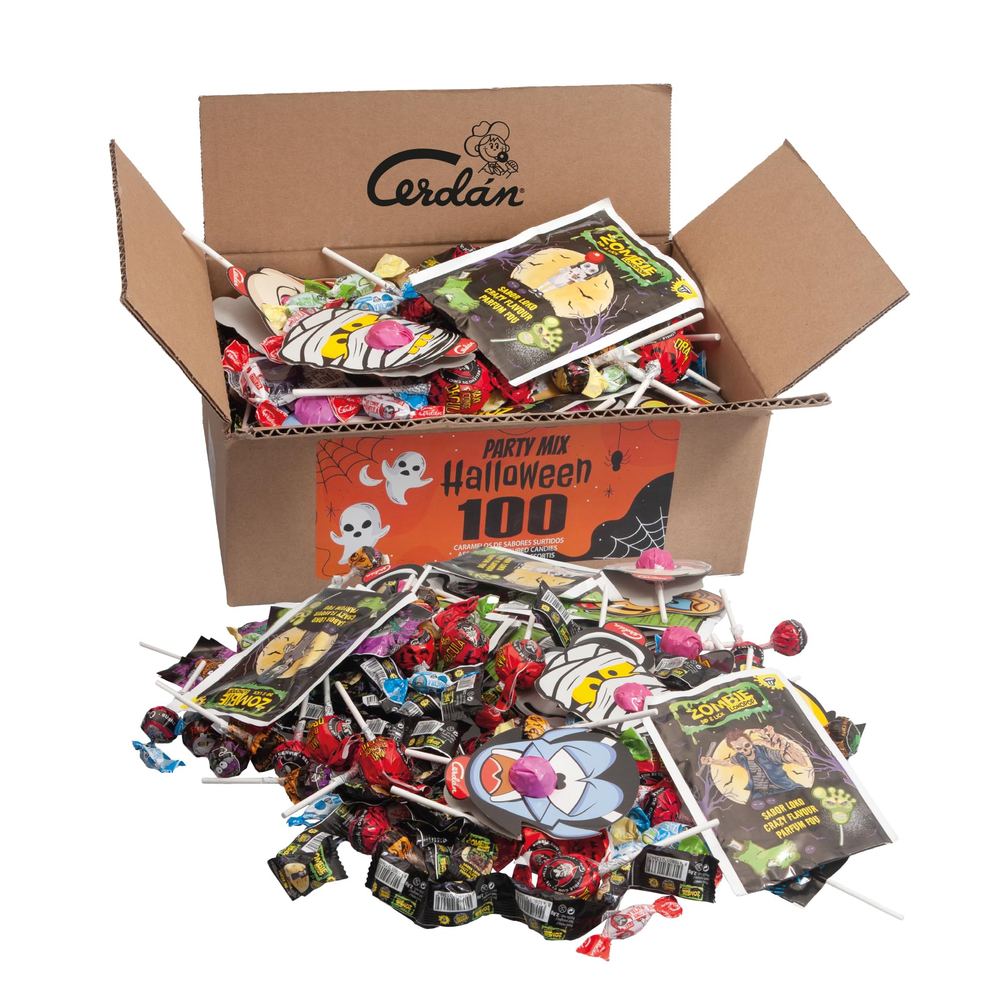 Caramelos Cerdán | Party Mix Halloween - 100 Golosinas y Caramelos de Sabores Surtidos | Relleno de Piñata Sin Gluten | Ideal para Cumpleaños, Fiestas, Navidad, Halloween