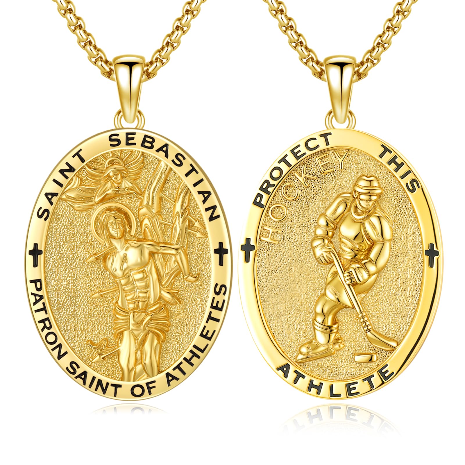 Silver/14K Gold Patron Saint Medal Amulet Necklace for Men Women