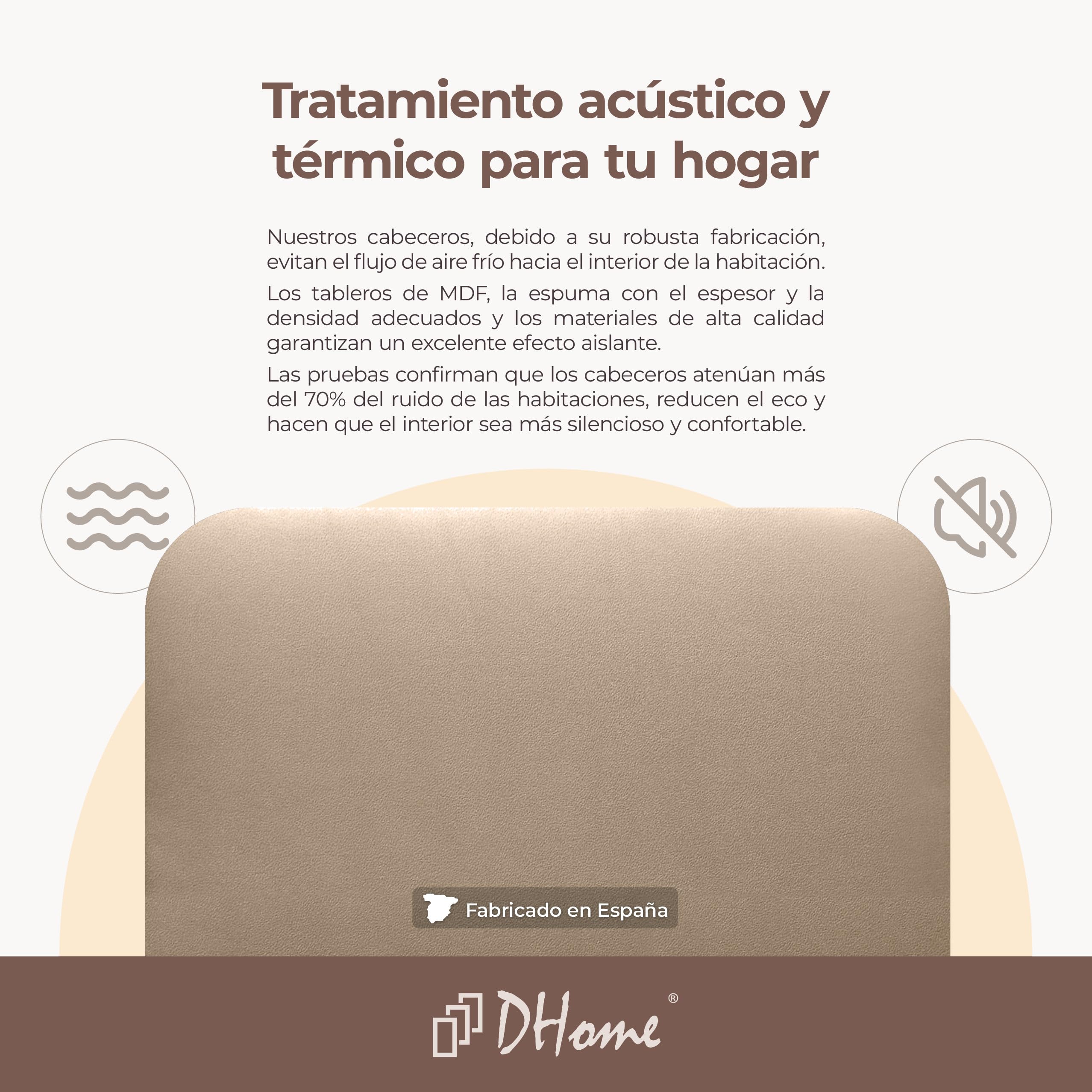 DHOME Cabecero Tapizado Liso Curvo Polipiel 70cm Altura para Pared Acústicos Cabeceros Absorbentes Cabezal Cama Dormitorio (Champán, 90cm)