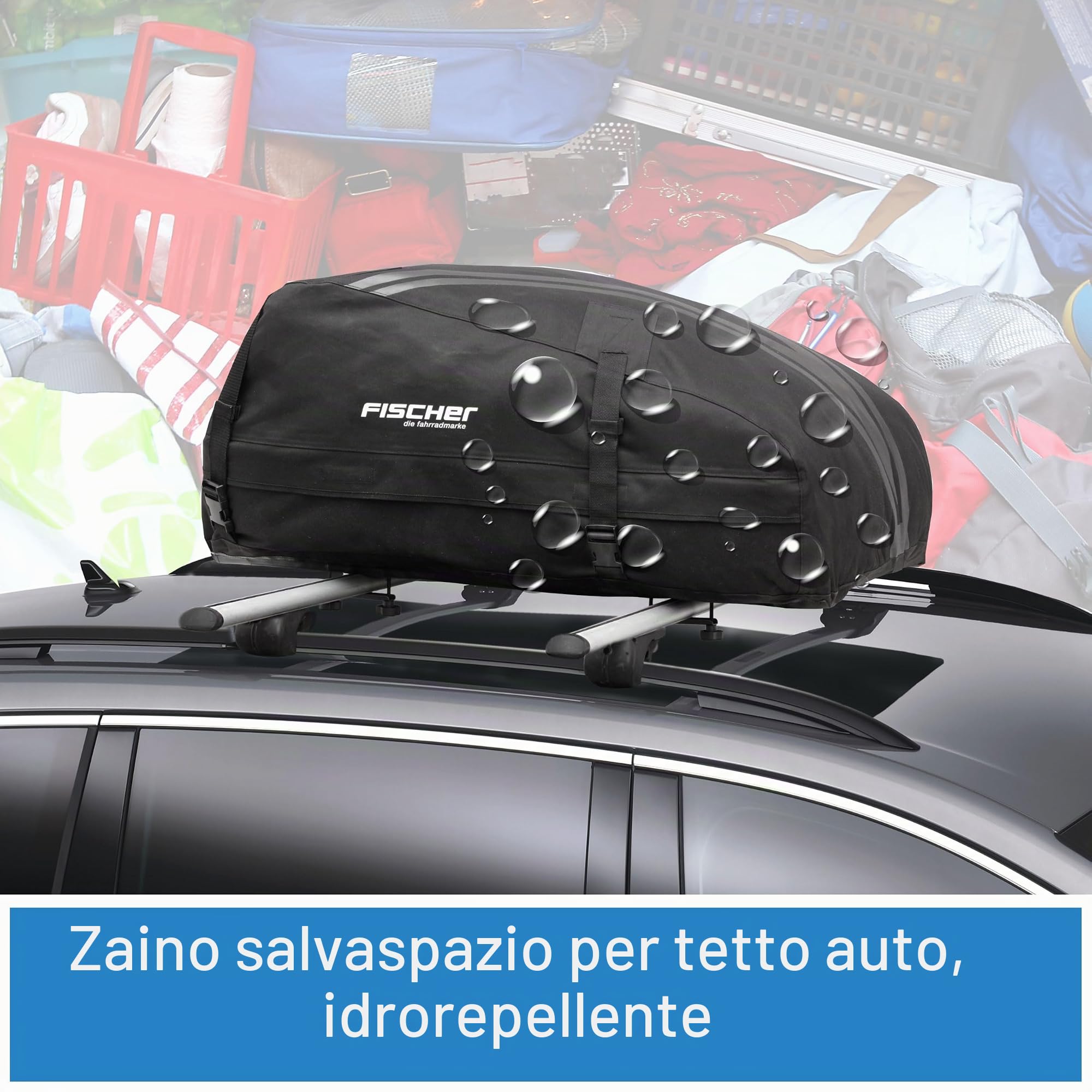 Fischer, box da tetto pieghevole, altamente stabile, idrorepellente, 270 l, con custodia, 126000