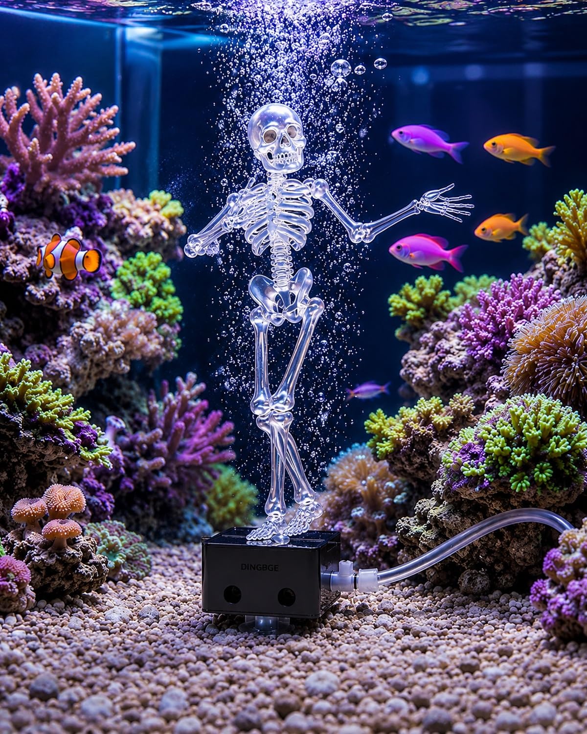 Funny Skeleton Water Wheel Aquarium Ornament Dancing Air Powered Bubbler