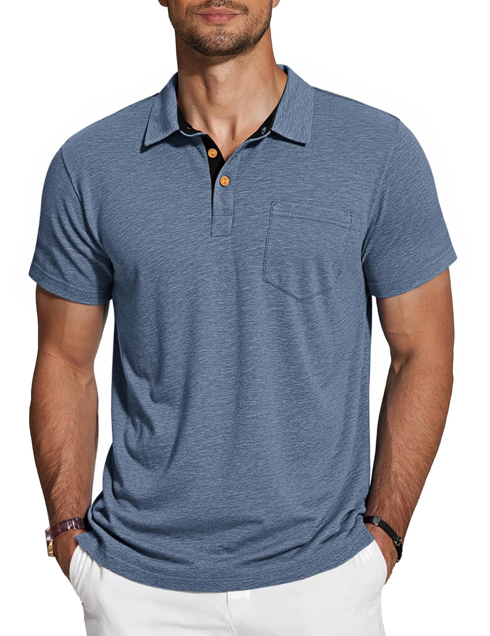 TARAINYA Poloshirt Herren Baumwolle Kurzarm Polo Shirts Männer Sommer mit Brusttasche M-4XL