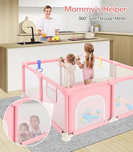 Miniatura 7 de Dripex Corralito para bebés, corralito pequeño de 52 x 52 pulgadas para bebés, patio de juegos de seguridad mejorada para interiores y exteriores,