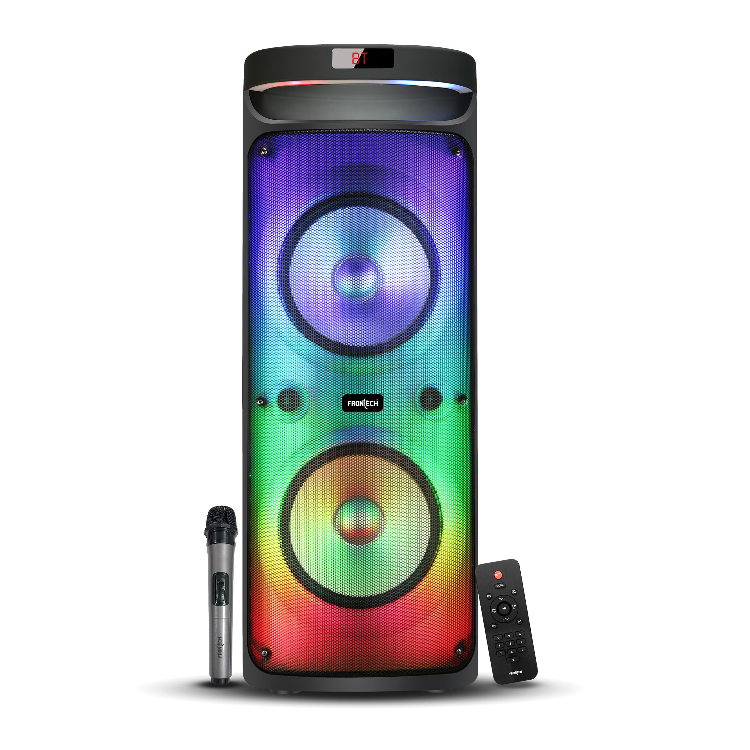 FRONTECH Vivid Multimedia Wireless Trolley Speaker 80W 5.0 Bluetooth Speaker with RGB Party Lights, Wireless Mic - 1 Year Warranty (SW-0206, Black)