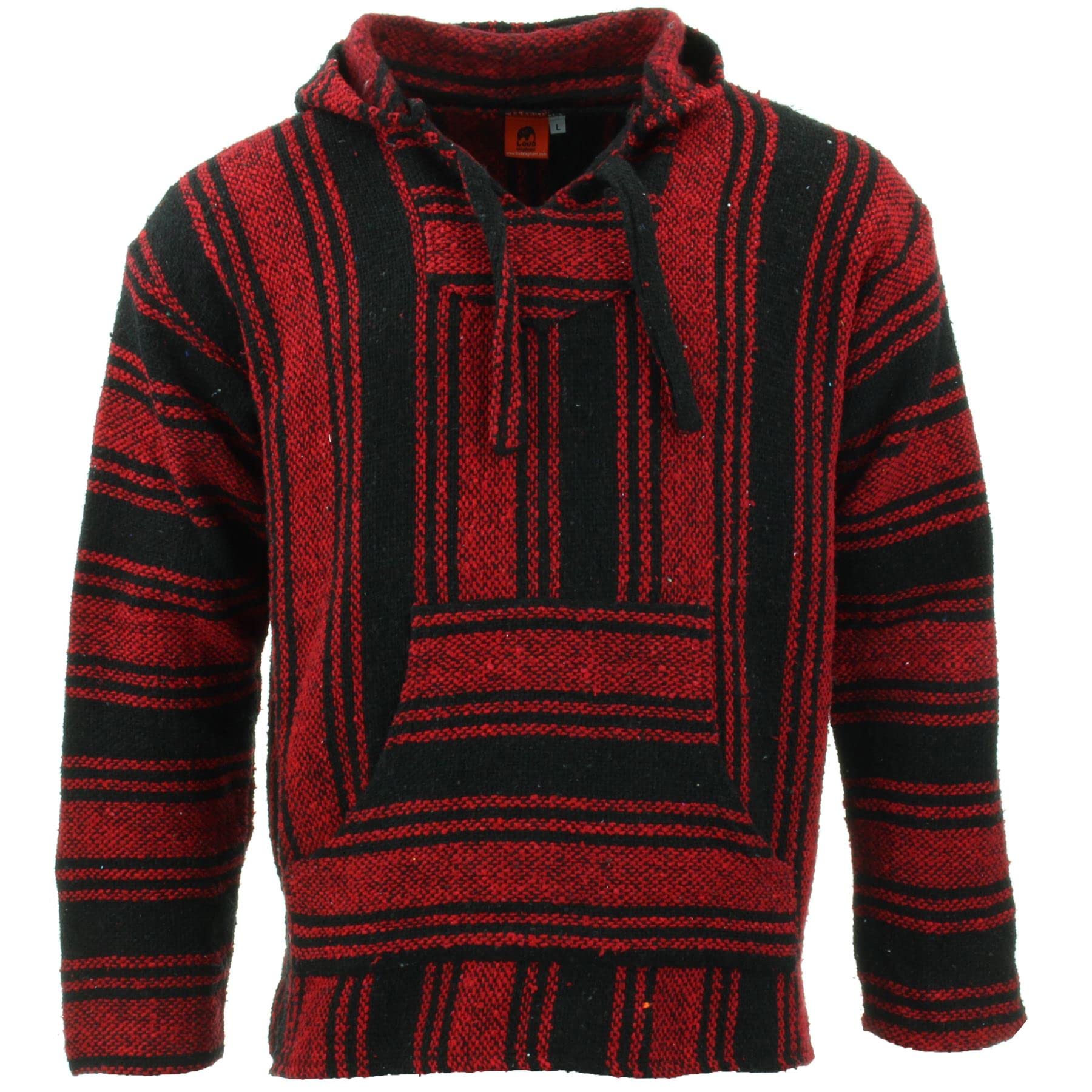 LOUDelephant Recycled Mexican Baja Jerga Hoody - Red Black (Medium)