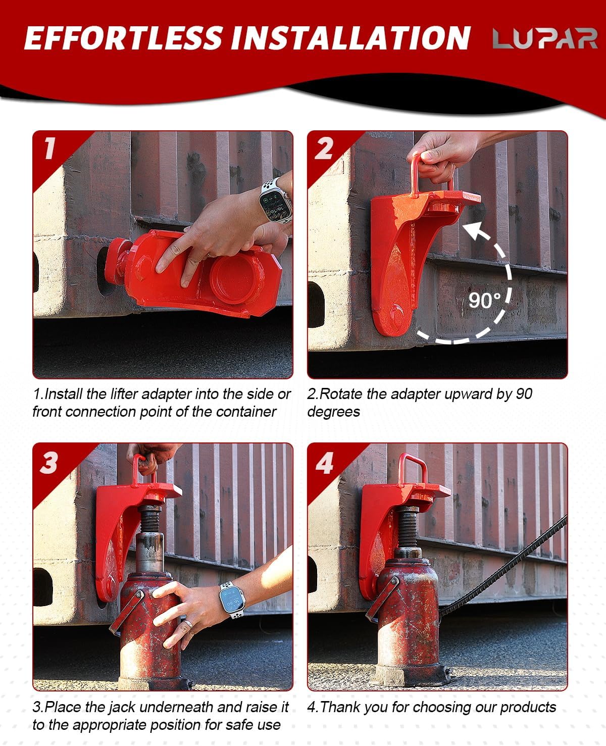 Heavy-Duty Shipping Container Jack Lug with U-Shaped Handle, Storage Container Leveler Booster, Red