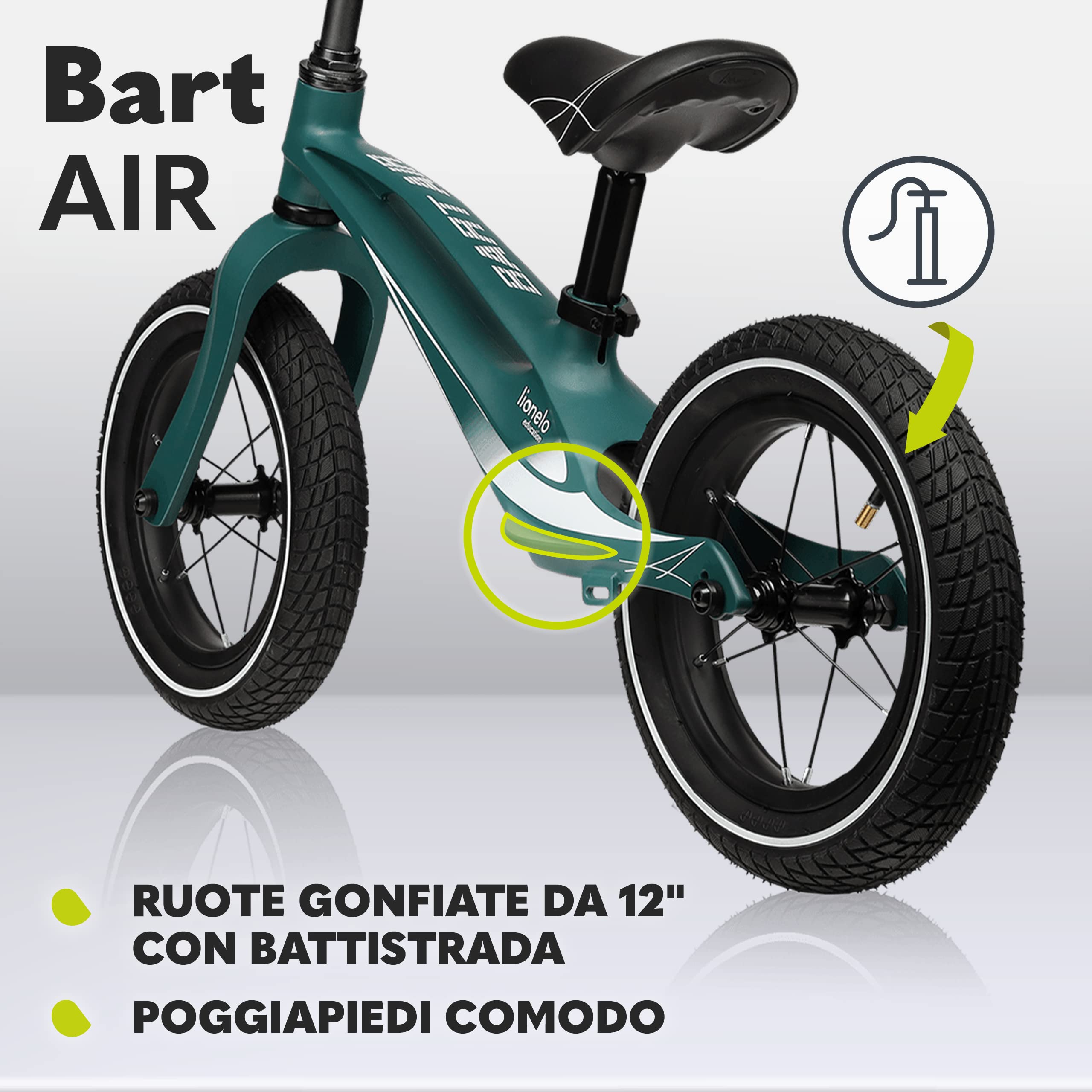 lionelo Bart Bici senza pedali per bambini da 2 anni a 30kg Ultraleggero 3kg e Resistente Telaio in magnesio resistenza ai danni Ruote da 12'' Manubrio e sella regolabili Poggiapiedi