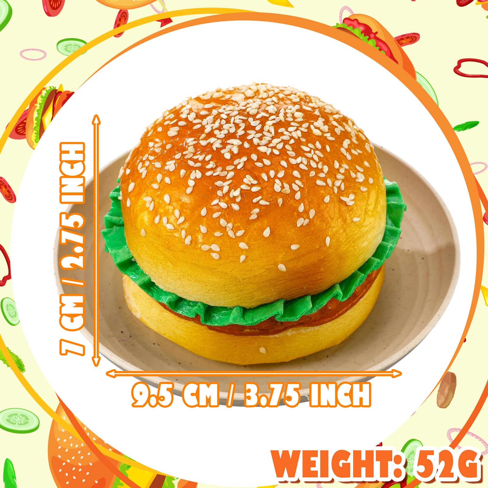CroBlissful 6 Pcs Artificial Hamburgers Realistic Fake Food Bread Model Photography Prop for Kitchen Food Fake Display Home Kitchen Party Decoration