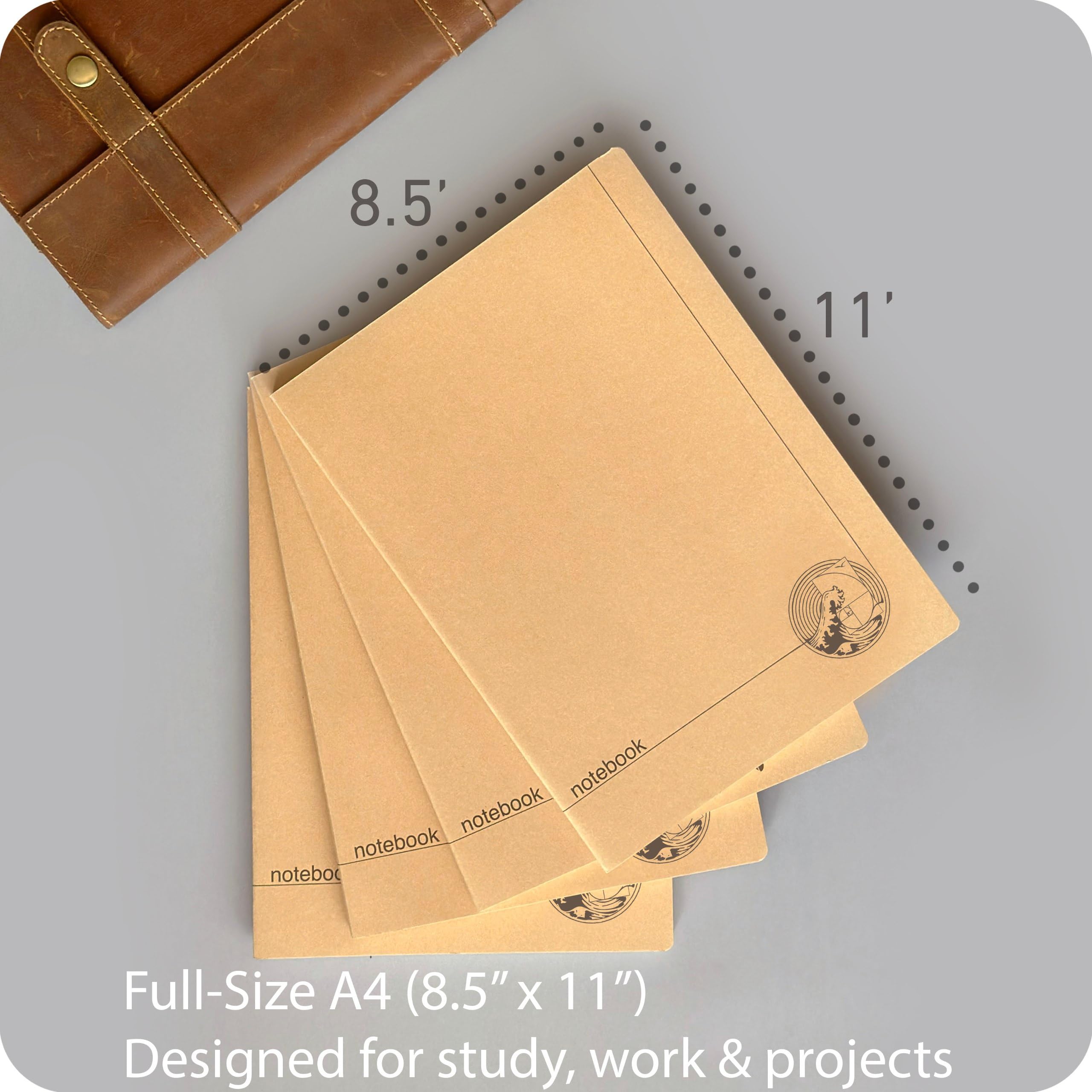 le vent Set di quaderni a righe formato A4 – Confezione da 4 diari a righe, 100 pagine, 100 g/m², distesi, ecologici, 8,5 x 11 cm, copertina rigida per scuola, ufficio e studenti