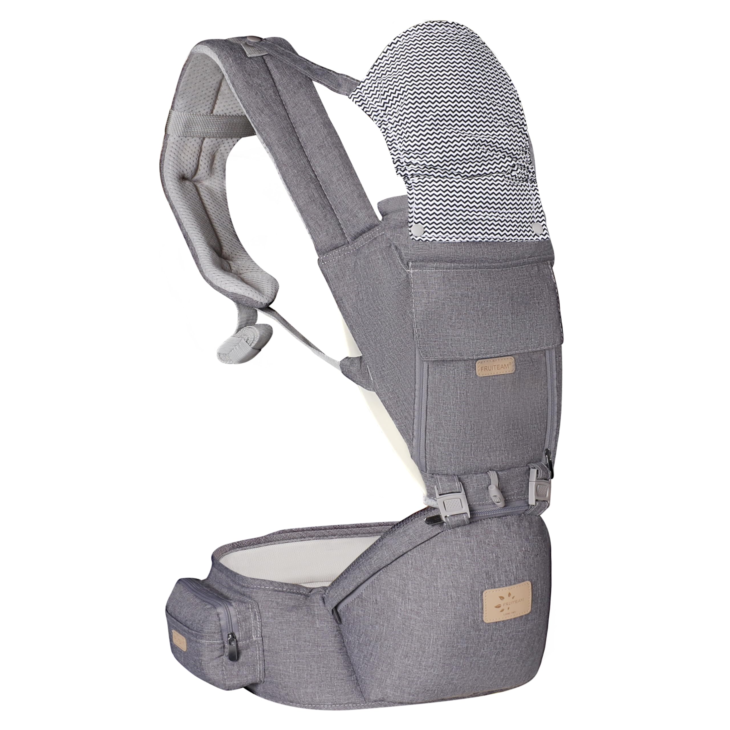 FRUITEAM 6-in-1 Baby Carrier with Waist Stool/Hip Seat for Breastfeeding, One Size Fits All - Adapt to Newborn, Infant & Toddler (Greyish) - carriers and accessories | Mubboo