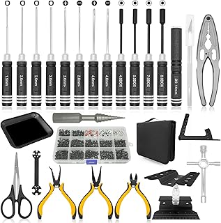 OGRC Tool Kit - Screwdriver Set (Flat, Phillips, Hex) RC Work Stand, 522PCS Screw Kit, Pliers Set, Body Reamer, Wrench, Tray, Repair Tools for RC Car Boat Quadcopter Helicopter â€“ 26pcs (Black)