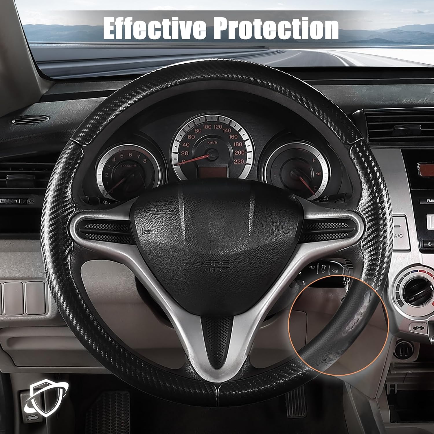 Aimato Customized Steering Wheel Cover for Honda Civic 2006-2011 (3 Spoke 8th), Thin,Anti-Slip,Scratch-Resistant Exclusive Car Accessory for Honda, Black