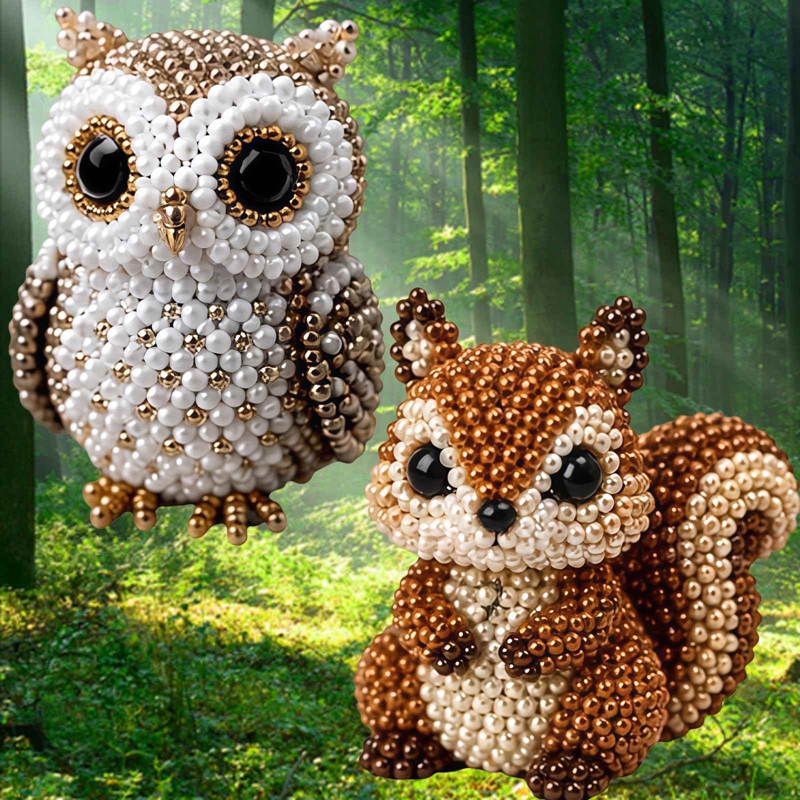 Set de Animales con Abalorios, Nuevo Kit DIY de Animales con Cuentas 8D, Lindos y pequeños Kits Abalorios Coloridas e Instrucciones(2pcs e)
