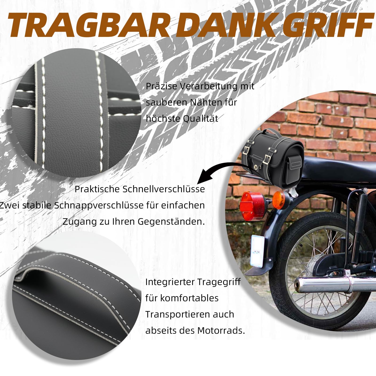 kleine Leder-Hecktasche mit Schnellverschluss, Gepäckträgertasche, schwarz, passend für Simson S50, S51, S70