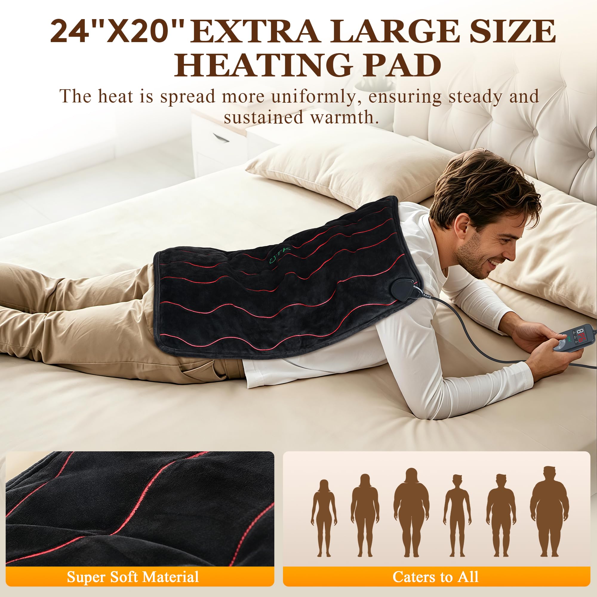 UTK Almohadilla térmica grande por infrarrojos lejanos para aliviar el dolor de espalda, almohadillas térmicas eléctricas XL con turmalina para cuello y hombros, calambres menstruales, regalos para