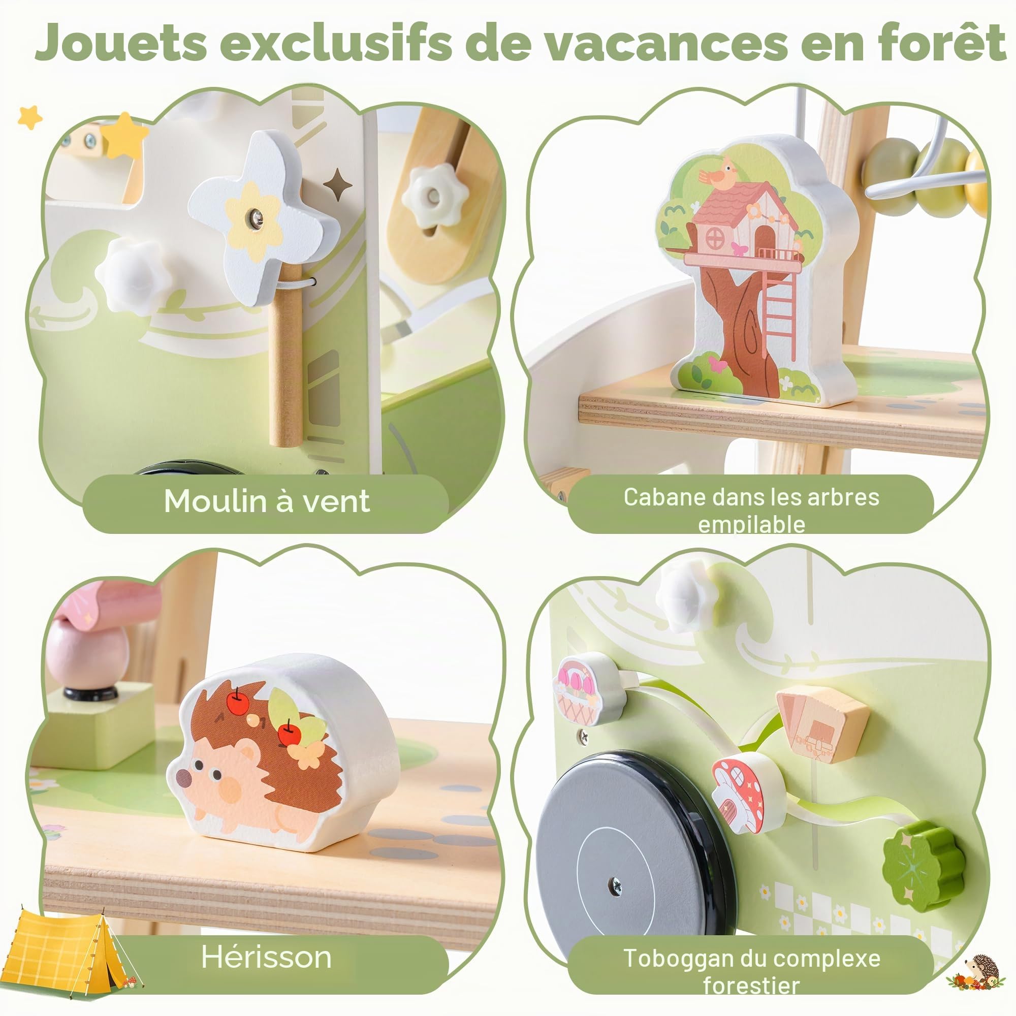 ROBOTIME Poussette d'apprentissage en bois multifonctionnelle avec réglage de la hauteur et contrôle de la vitesse, cadeau pour les tout-petits de 10 à 36 mois (animaux de la jungle vert)