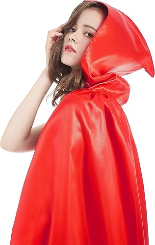 Miniatura 3 de Diffly Capa de satén con capucha de 59 pulgadas, unisex, capa de Halloween para mago de bruja diablo, Halloween, Navidad, cosplay