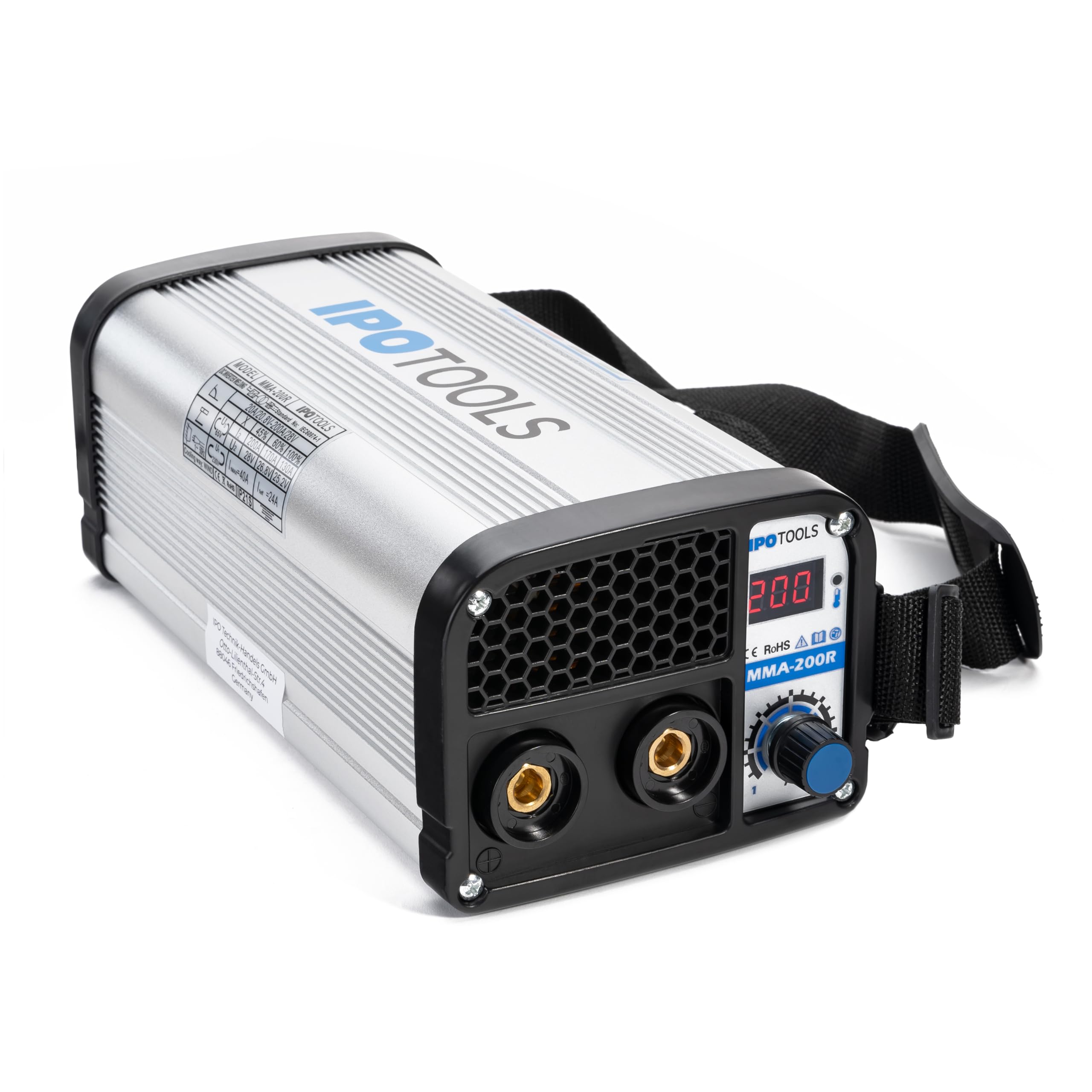 IPOTOOLS MMA-200R Elektroden Schweißgerät - IGBT Inverter Schweissgerät MMA/E-Hand mit 200 Amper/Digitale LCD Anzeige / 230V / Anti-Stick/Hot-Start/Arc-Force/Schutzschild / 7 Jahre Garantie
