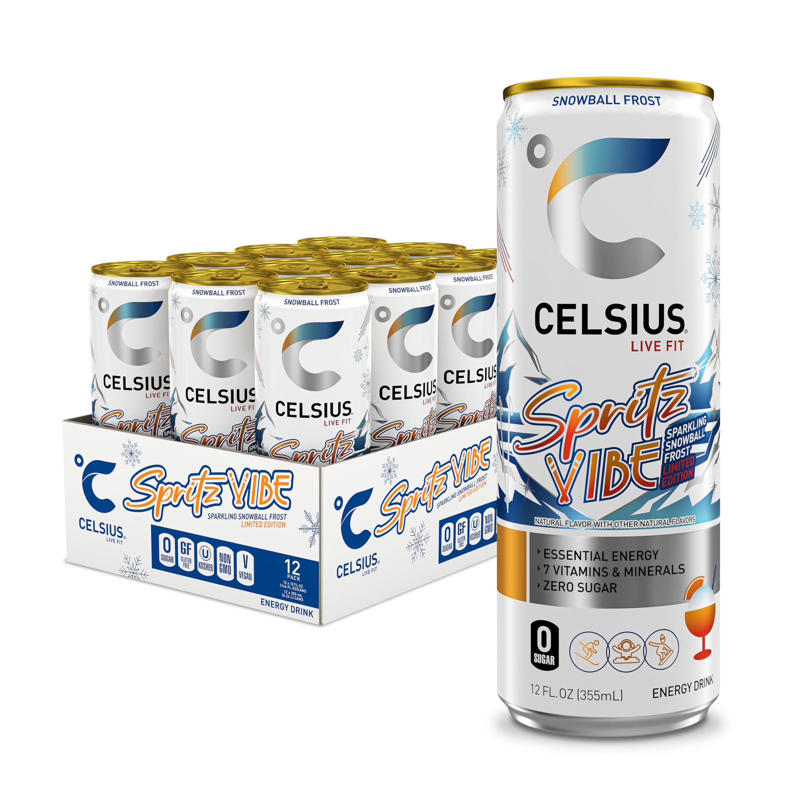 CELSIUS Sparkling Spritz Vibe Limited Edition Sugar Free Energy Drink 12 Fl Oz Pack of 12