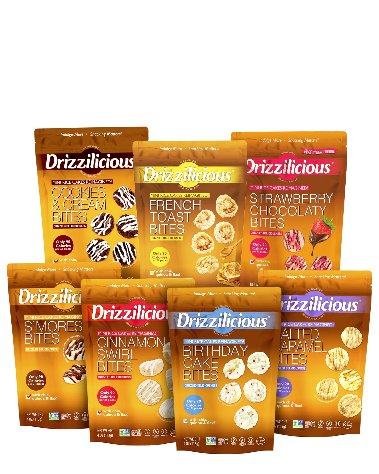 Drizzilicious Mini Rice Cake Bites Variety Mix, 113g Per Bag, Pack of 7