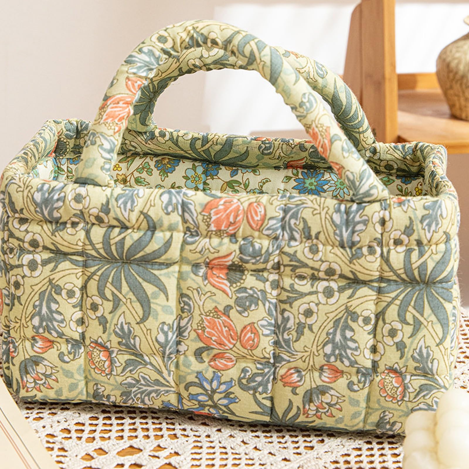 Floral Fabric Storage Basket – Portable Collapsible Laundry Bin with Handles, for Closet, Bedroom – Stores Socks, Keys, Toys(Floral P2-5)