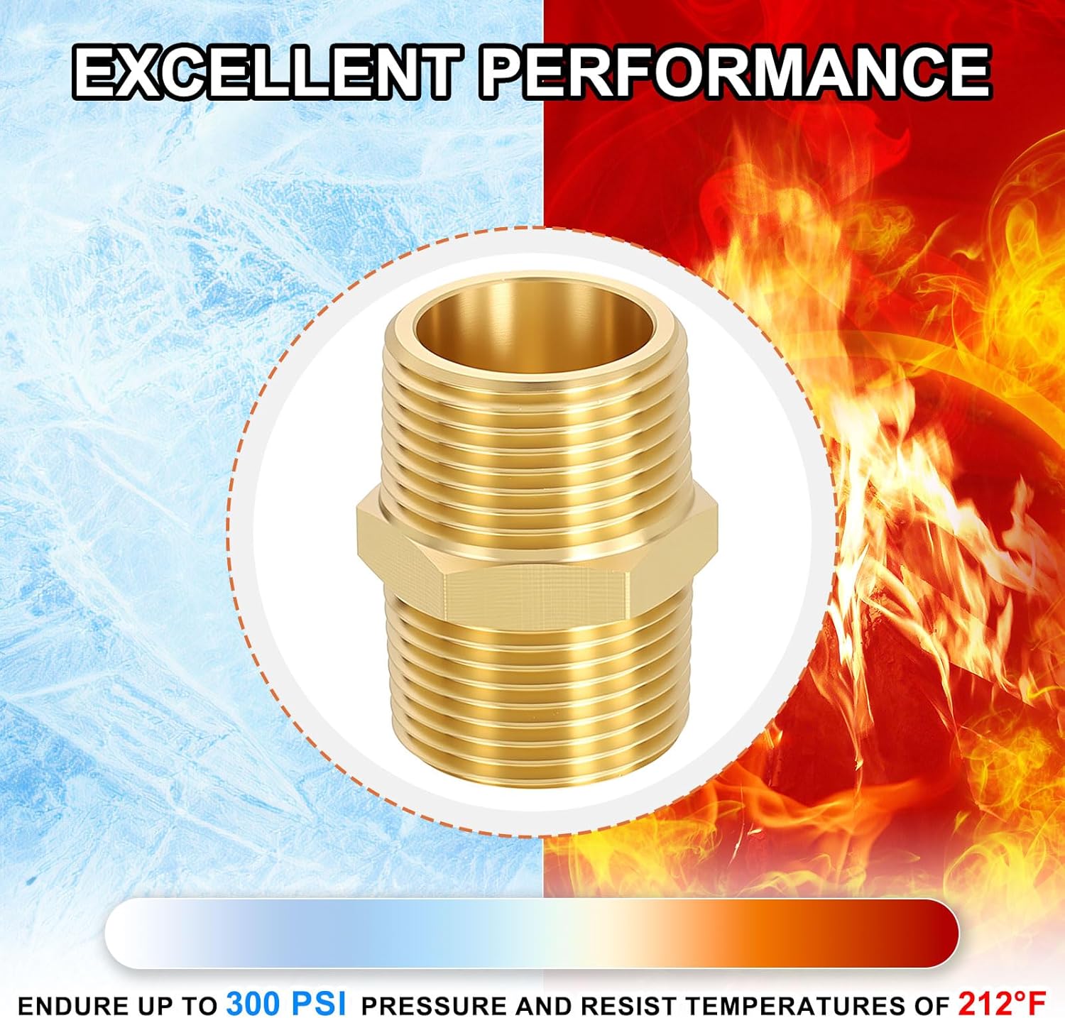 10 Pack Male to Male Adapters, 3/4" MNPT x 3/4" MNPT Hex Nipple Pipe Extension Fitting for Industrial, Automotive, Fluid Transfer, Home Gardening, Water Treatment, Gas Line