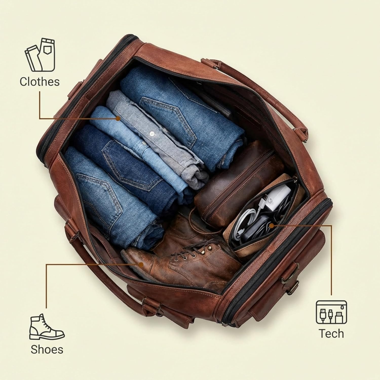 Leather Handmade Vintage Travel Luggage 32 Inch Leather Duffle Bag for Men and Women Gym Sports Bags Weekender Travel Overnight Carry On Duffel Bag Gift For Men (34 inch) - Image 2