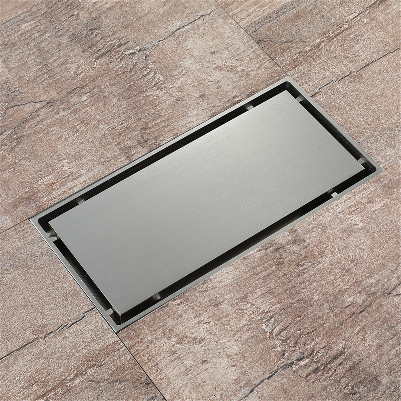 Scarico doccia nichel spazzolato, scarico a pavimento doccia con griglia removibile, scarico a pavimento basso per cucina bagno, fermacapelli,Rectangular