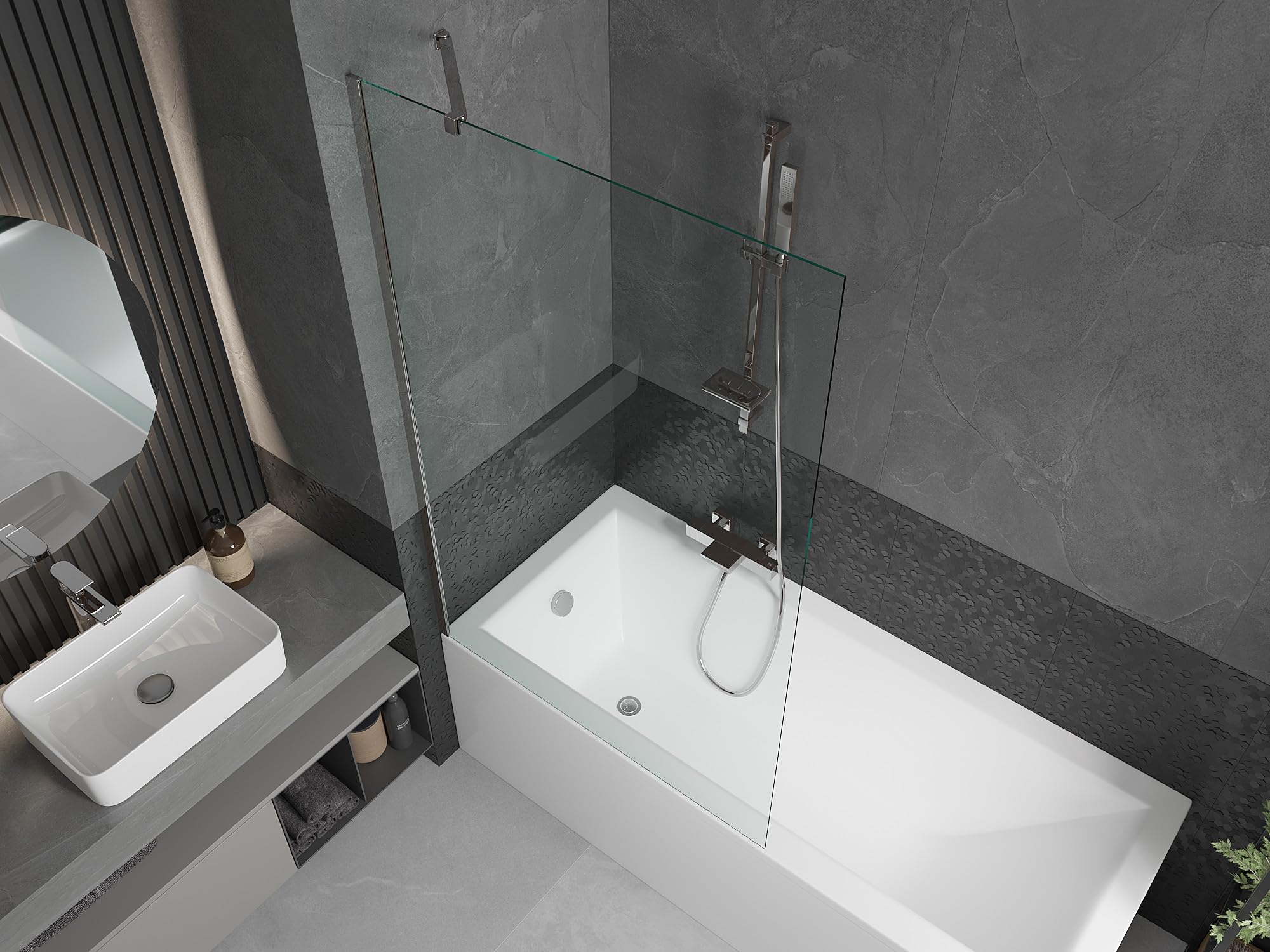 Mexen Cubik Rechteckige Badewanne 160 x 70 cm mit Verkleidung und einflügeliger Trennwand 100 cm