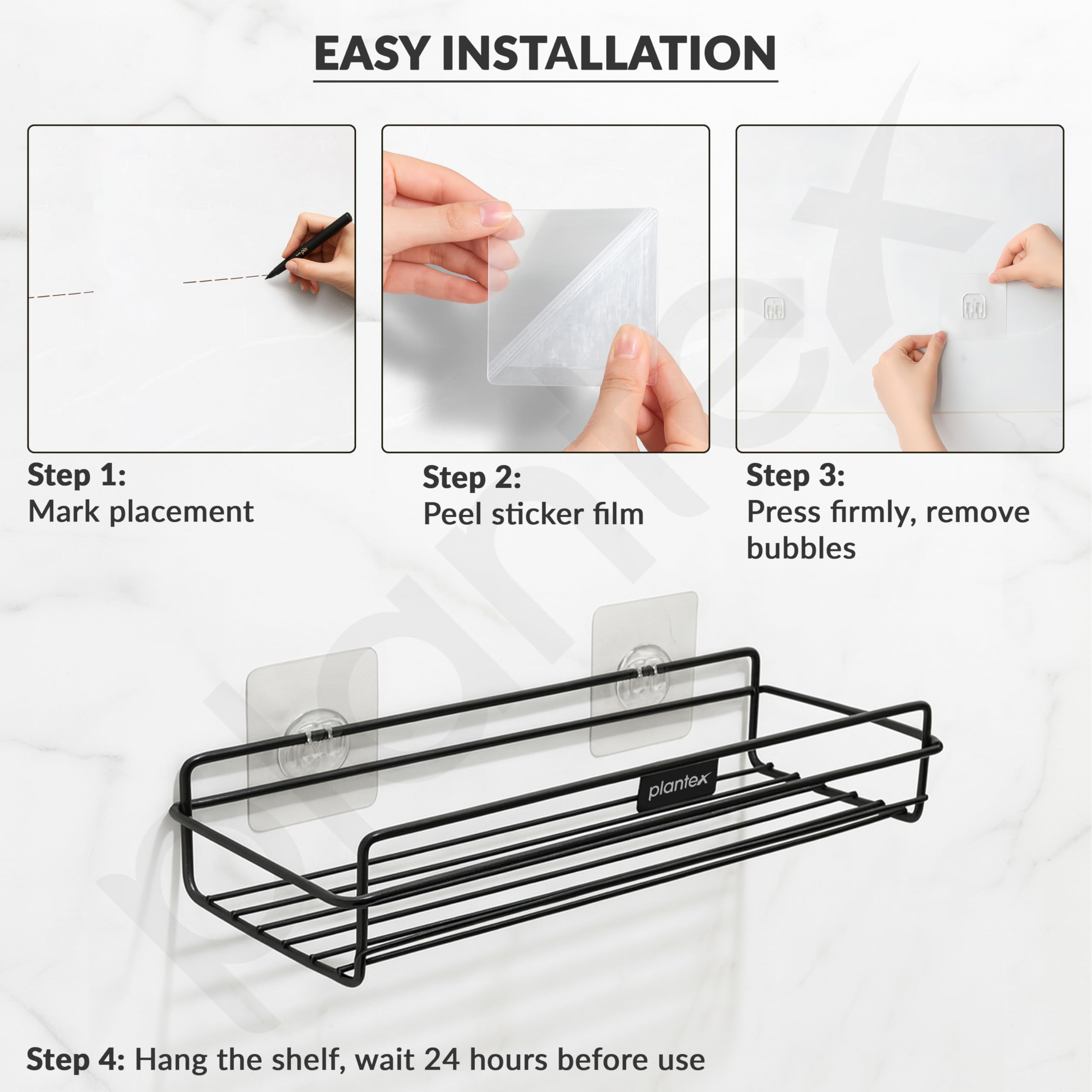 Plantex Self Adhesive Bathroom Shelf Rack/Bathroom Organiser Without Drill/GI-Steel Shelf for Kitchen with Magic Stickers/Bathrooms Accessories- (12x5 inches,Black) — Amazon image 8