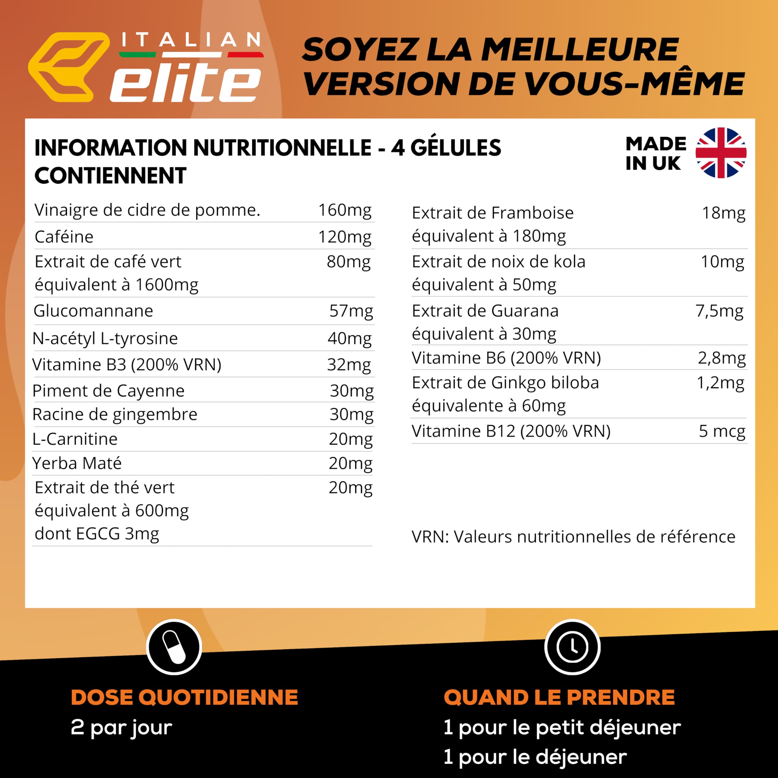 Elite Extreme 240 Gélules | Complément Alimentaire Minceur avec Caféine, Thé Vert, Guarana, Glucomannane, Carnitine, Vinaigre de Cidre, Chrome & Vitamines B | Silhouette & Mode de Vie Actif