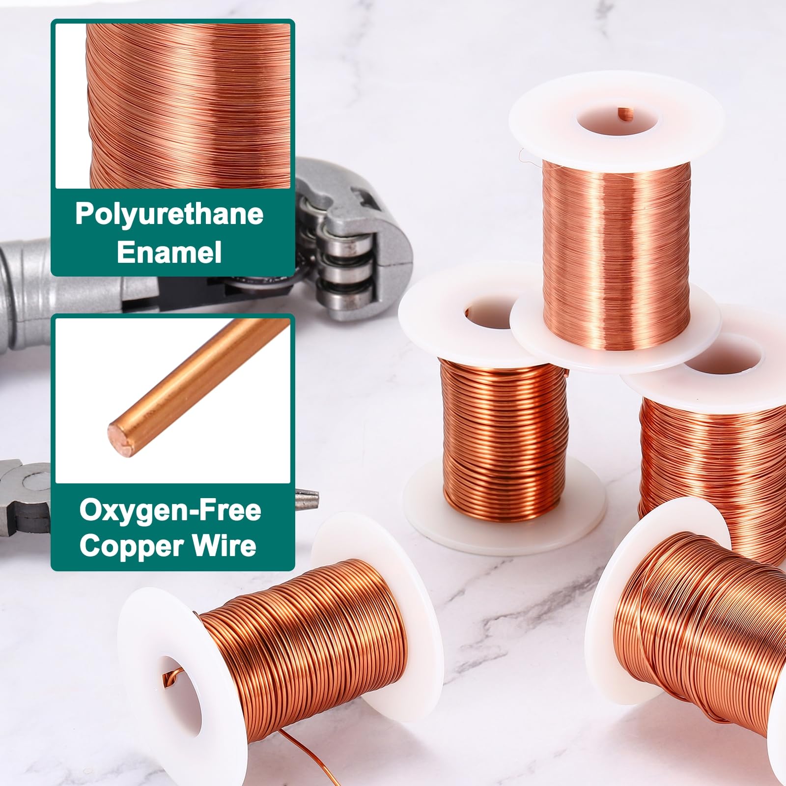 sourcing map Fil magnétique 36 AWG, fil de cuivre émaillé de calibre 36, fil de bobine magnétique de 113,4 g pour transformateur, moteur, électrique, 155C (311F)