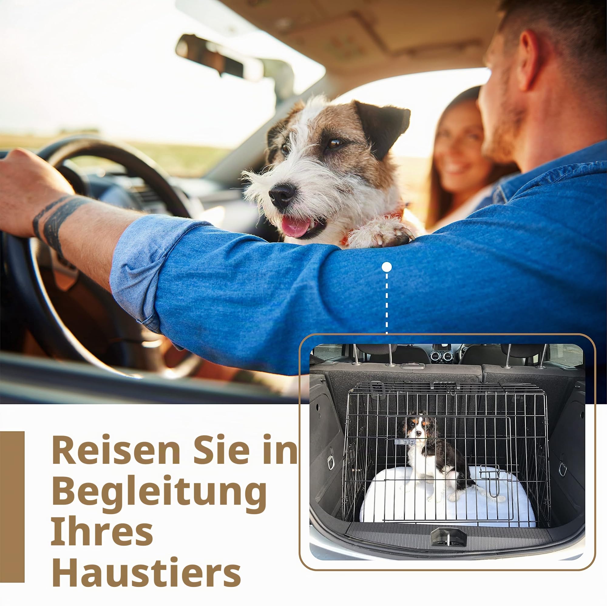Ellie-Bo Hundekäfig, für kleine bis große Hunde, zusammenklappbar, Bodenschale aus Metall lässt sich herausnehmen, aber nicht zerbeißen, 2 silberfarbene Türen, mittelgroß mit ca. 76 cm, schwarz