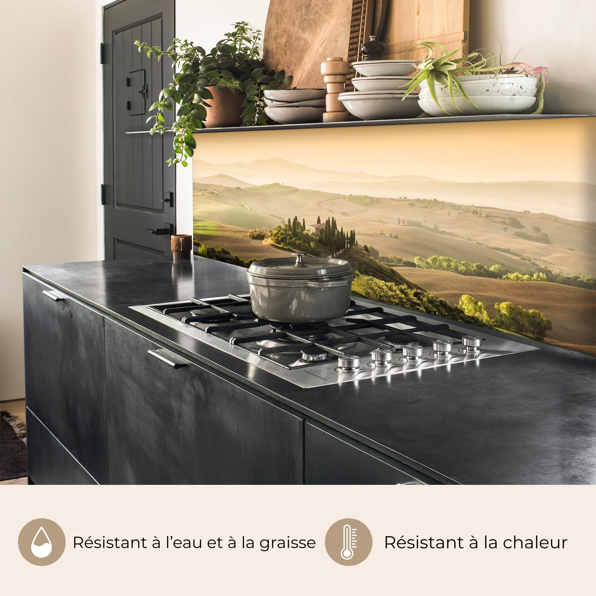 KitchenYeah© Credence Cuisine Sur Mesure 60x150 cm Plaque Adhesive Murale Panneau Decoratif Interieur Peel And Stick Mural Protection Mur Paysage - Toscane - Lumière Du Matin