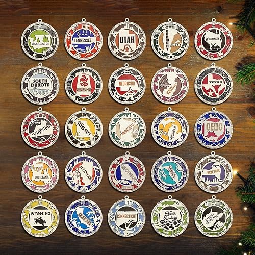 Miniatura 6 de HAFLIBE Adornos de los 50 estados  Adorno de Ohio  Decoración del estado de Ohio  Adornos de Navidad de madera 2022  Decoración de campo