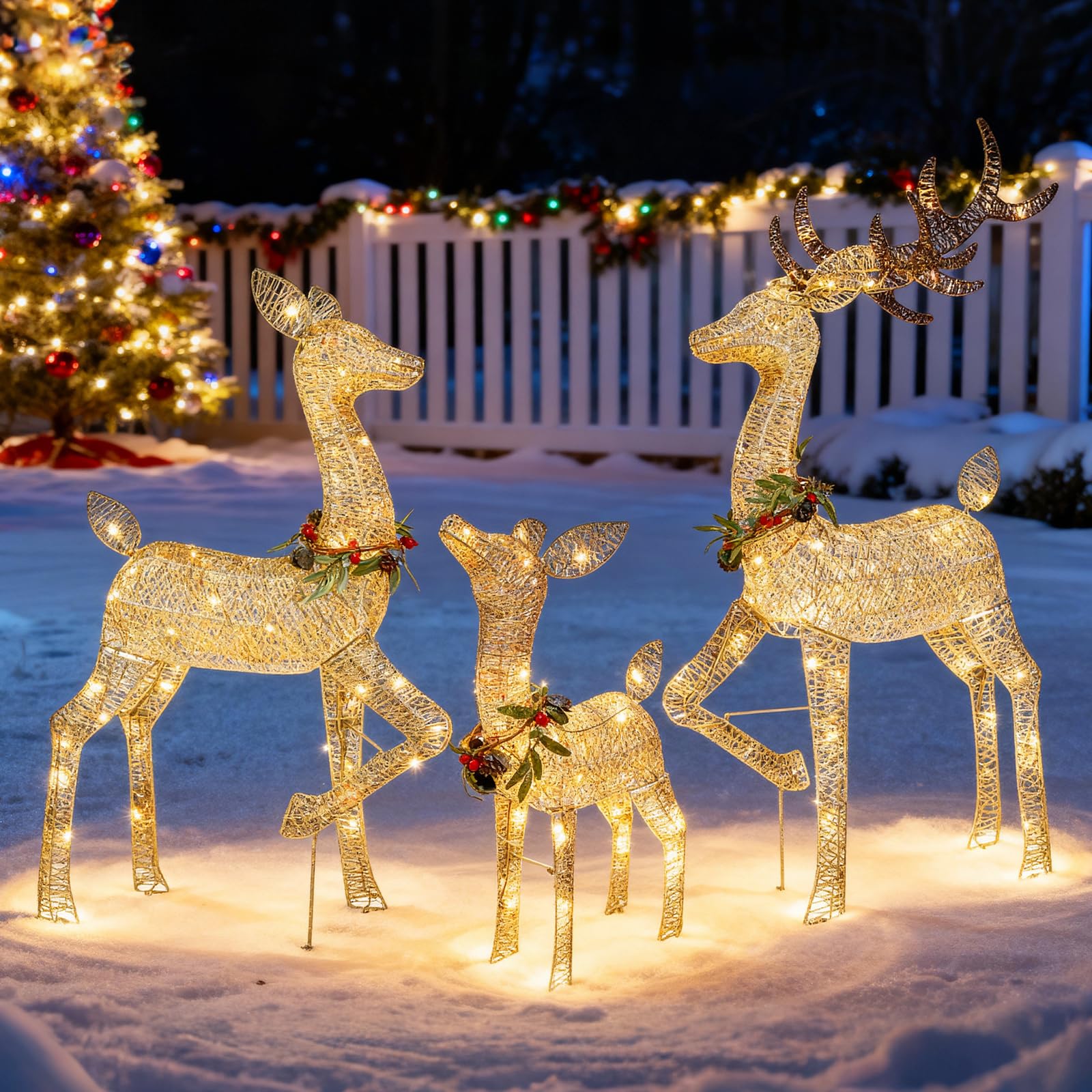 Weihnachten Hirsch Deko Set Echt 3D Weihnachten Rentier Haus mit LED Warmlicht 175 Festliche Atmosphäre Dekoration